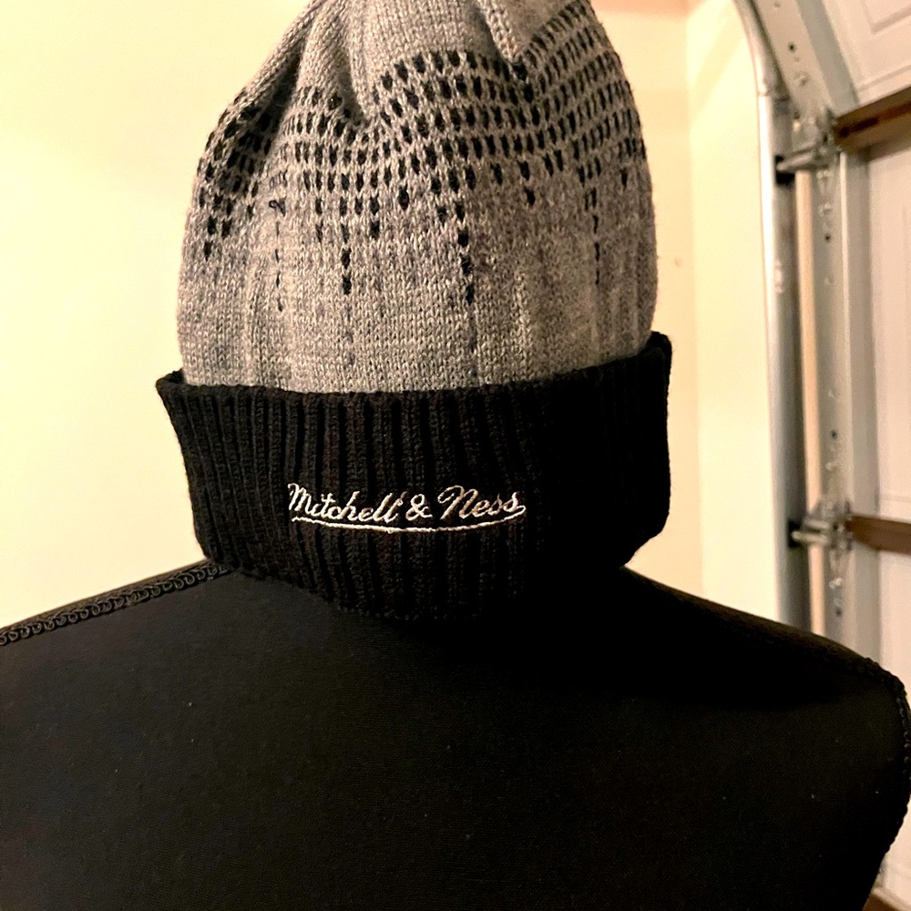 Mitchell & Ness Gray and Black Knit Beanie